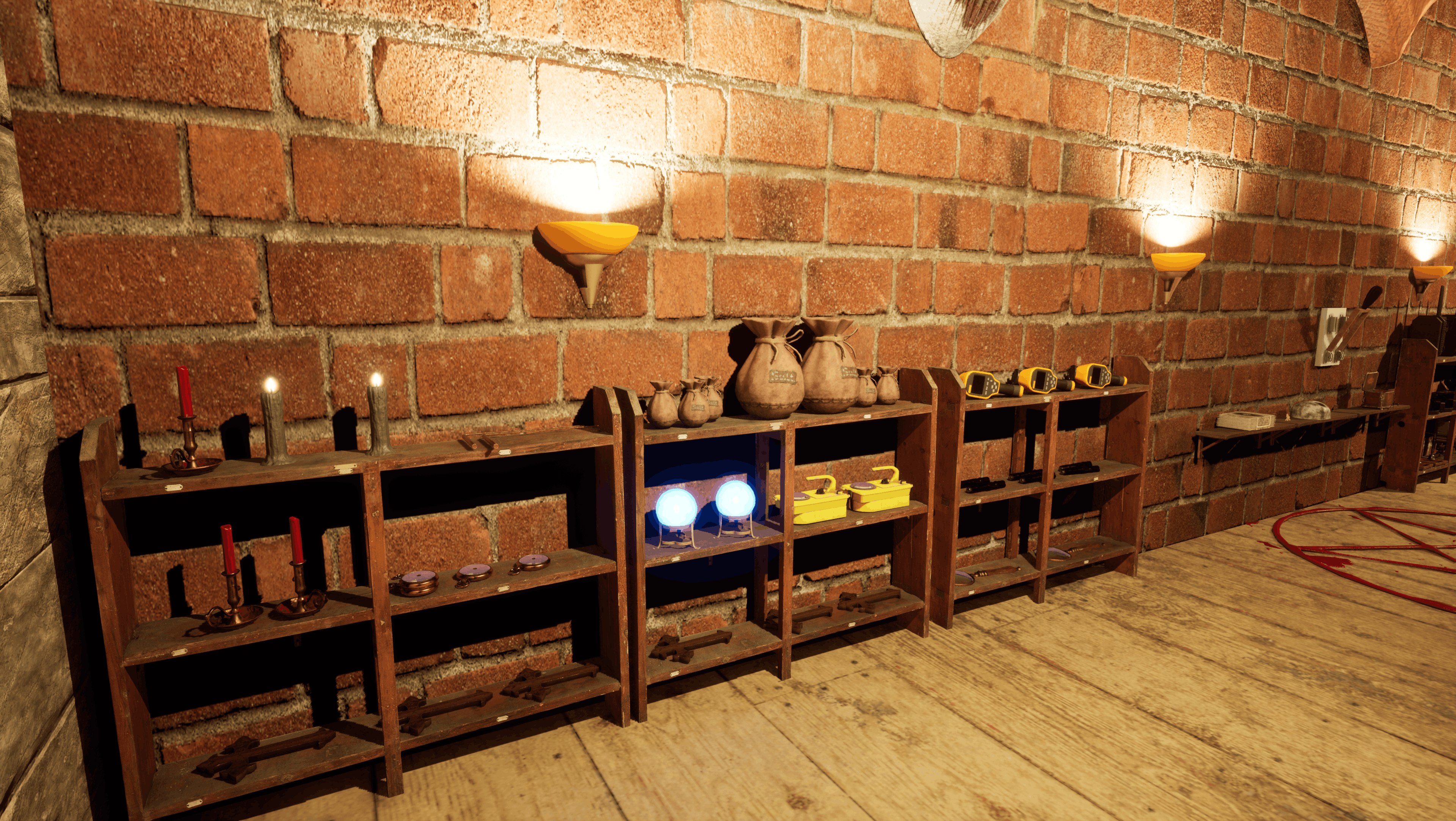 Lots of toys to play with from Whisper of the Elements.  Showing many of the games interactable equipment.